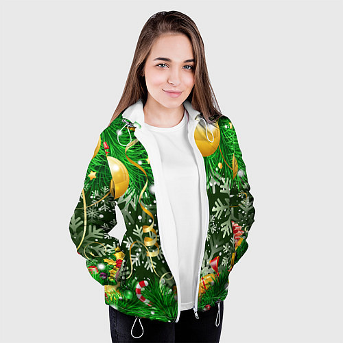 Женская куртка Новогоднее Настроение Елка / 3D-Белый – фото 3