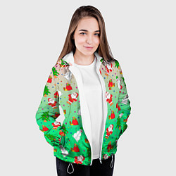 Куртка с капюшоном женская Новогодний узор елка санта, цвет: 3D-белый — фото 2