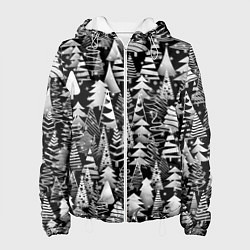 Куртка с капюшоном женская Лес абстрактных ёлок, цвет: 3D-белый