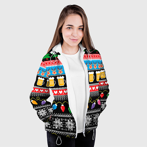 Женская куртка Новогодний пивной узор / 3D-Белый – фото 3