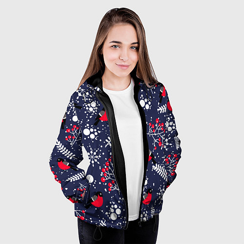 Женская куртка Снегири и рябина / 3D-Черный – фото 3