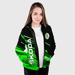 Куртка с капюшоном женская ШКОДА ЧЕРНО ЗЕЛЕНЫЕ ПОЛОСЫ, цвет: 3D-черный — фото 2