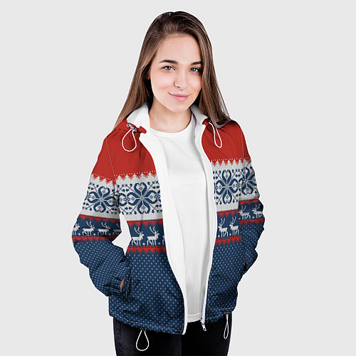 Женская куртка НОВОГОДНИЙ УЗОР С ОЛЕНЯМИ / 3D-Белый – фото 3