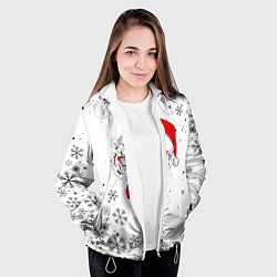 Куртка с капюшоном женская Новогодний тигр летящие снежинки, цвет: 3D-белый — фото 2