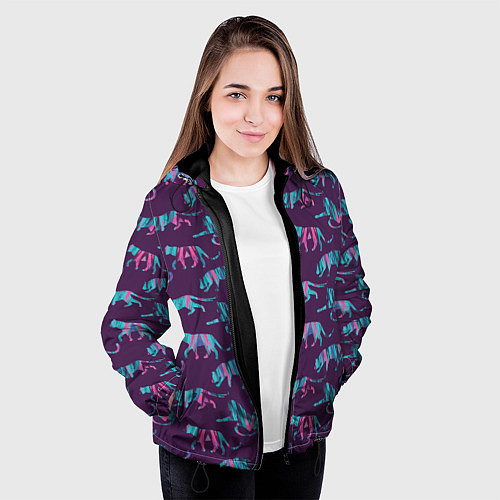 Женская куртка Тигры фейковый Glitch эффект / 3D-Черный – фото 3