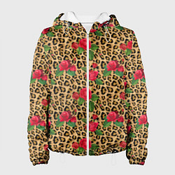 Куртка с капюшоном женская Шкура Леопарда в Цветах, цвет: 3D-белый