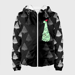 Куртка с капюшоном женская ДИНОЗАВРИК В СТИЛЕ НОВОГО ГОДА, цвет: 3D-белый