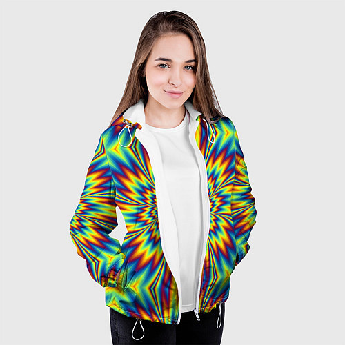 Женская куртка Пульсирующий Огненный Цветок / 3D-Белый – фото 3