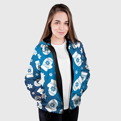 Женская куртка Новогодние варежки паттерн / 3D-Черный – фото 3