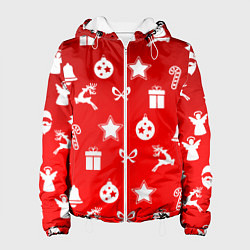 Куртка с капюшоном женская Новогодний узор красный градиент, цвет: 3D-белый