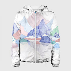Куртка с капюшоном женская Разноцветные пастельные оттенки гор в отражении во, цвет: 3D-белый