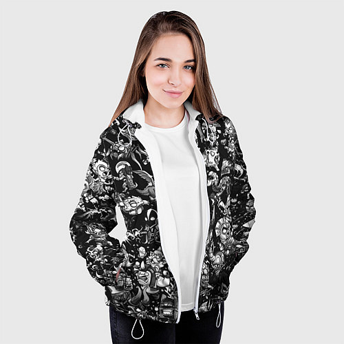 Женская куртка DOTA 2 ВСЕ ПЕРСОНАЖИ ЧЁРНО БЕЛЫЙ / 3D-Белый – фото 3