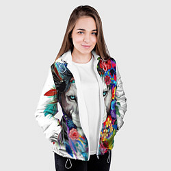 Куртка с капюшоном женская Лев - сильный взгляд, цвет: 3D-белый — фото 2