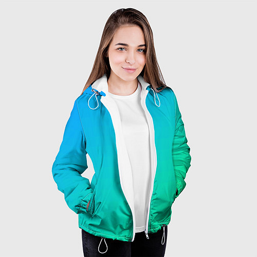 Женская куртка Бирюзовый градиент В небольшую клеточку / 3D-Белый – фото 3