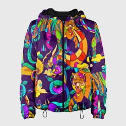 Куртка с капюшоном женская Все смешалост-тигры,змеи, цвет: 3D-черный