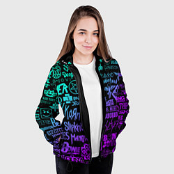 Куртка с капюшоном женская ЛОГОТИПЫ РОК ГРУПП НЕОН ROCK NEON, цвет: 3D-черный — фото 2