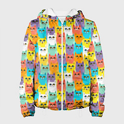 Куртка с капюшоном женская Разноцветные Мультяшные Котики, цвет: 3D-белый