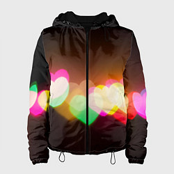 Куртка с капюшоном женская Горящие сердца всех цветов радуги, цвет: 3D-черный
