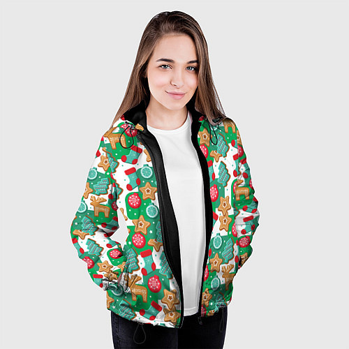 Женская куртка Новогодние печеньки / 3D-Черный – фото 3