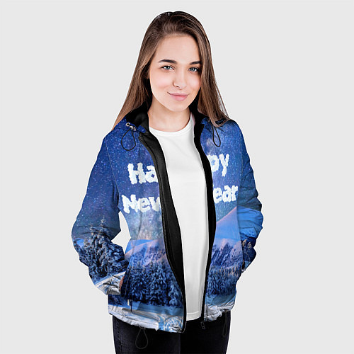 Женская куртка Космическая Зима Надпись Новый Год / 3D-Черный – фото 3