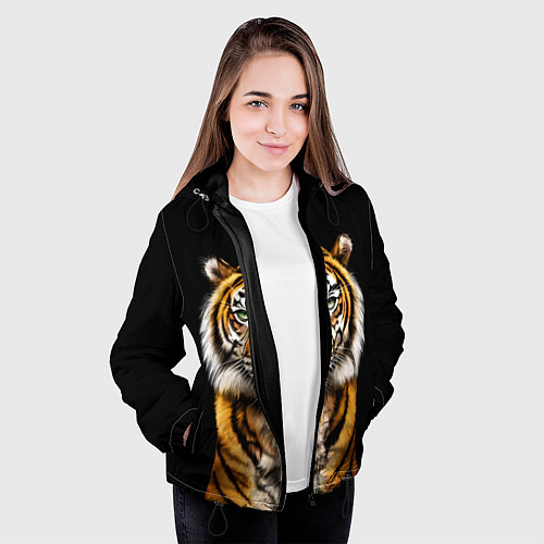 Женская куртка Пушистый Тигр Во Тьме Символ 2022 года / 3D-Черный – фото 3
