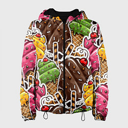 Куртка с капюшоном женская Шоколадные сладости Мороженое, цвет: 3D-черный