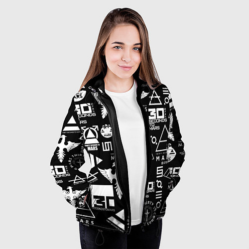 Женская куртка 30 Seconds to Mars: Паттерн логотипов / 3D-Черный – фото 3