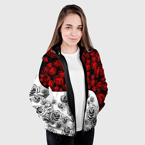 Женская куртка РОЗЫ Красный Волна / 3D-Черный – фото 3