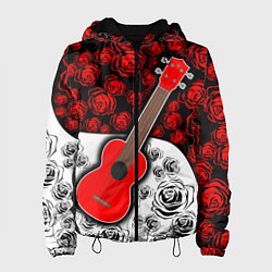 Куртка с капюшоном женская Гитара Розы Контраст, цвет: 3D-черный