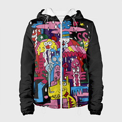 Куртка с капюшоном женская Разноцветные монстры, цвет: 3D-белый