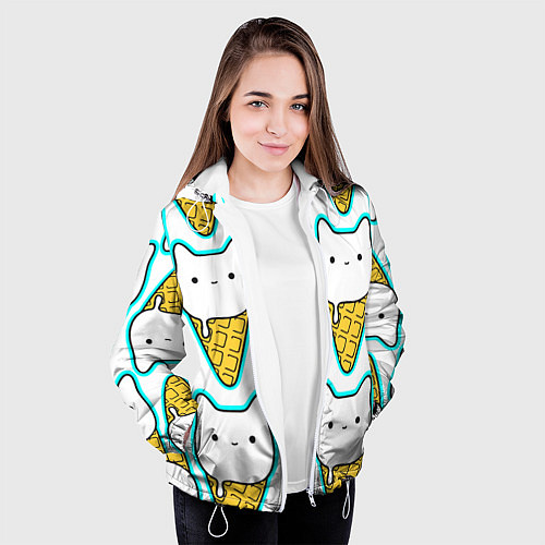 Женская куртка Гигантские коты мороженое / 3D-Белый – фото 3