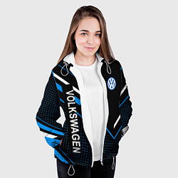 Куртка с капюшоном женская Фольцваген, Volkswagen геометрия, цвет: 3D-белый — фото 2