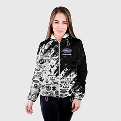 Куртка с капюшоном женская Subaru - Паттерн логотипов авто, цвет: 3D-белый — фото 2