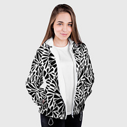 Куртка с капюшоном женская Черно белый абстрактный узор, цвет: 3D-белый — фото 2