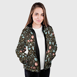 Куртка с капюшоном женская Цветы и ягоды паттерн, цвет: 3D-черный — фото 2
