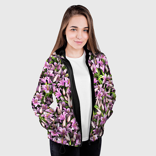 Женская куртка Лилии цветут / 3D-Черный – фото 3