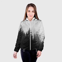 Куртка с капюшоном женская ЛЕС В ТУМАНЕ, ЧЕРНО БЕЛЫЙ ЛЕС, цвет: 3D-белый — фото 2
