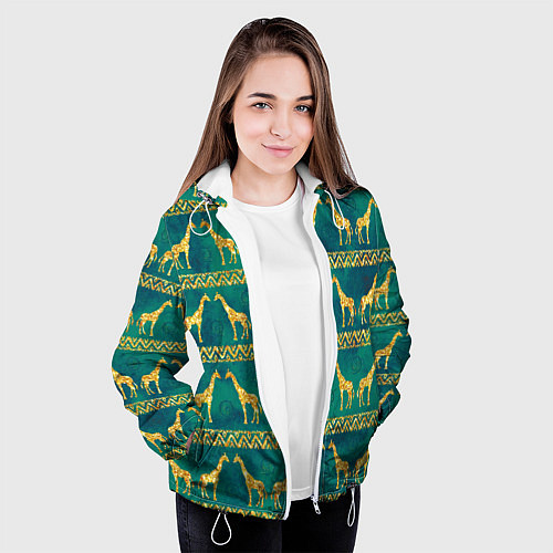 Женская куртка Золотые жирафы паттерн / 3D-Белый – фото 3