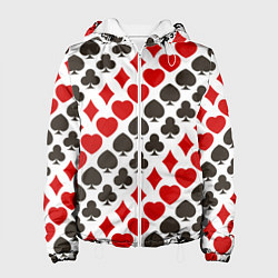 Куртка с капюшоном женская Карточные Масти Card Suits, цвет: 3D-белый
