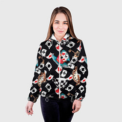 Куртка с капюшоном женская Алиса в стране чудес - карты, цвет: 3D-белый — фото 2