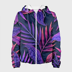 Куртка с капюшоном женская Neon Tropical plants pattern, цвет: 3D-белый