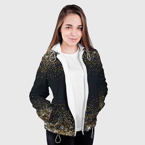 Женская куртка Золотые блестки на темном фоне Сияющий глиттер, бл / 3D-Белый – фото 3
