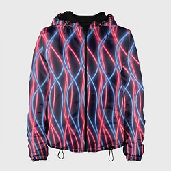 Куртка с капюшоном женская Неоновые волны Розовый и голубой на темном фоне, цвет: 3D-черный