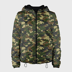 Куртка с капюшоном женская Камуфляж лесной с высокотехнологичной гексагональн, цвет: 3D-черный