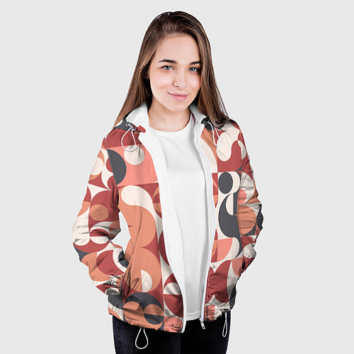 Женская куртка Геометрический орнамент оранж / 3D-Белый – фото 3