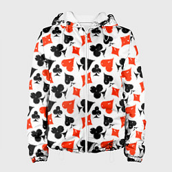 Куртка с капюшоном женская Пика, Черва, Крестя, Бубна, цвет: 3D-белый