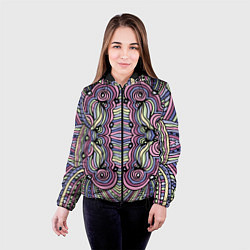 Куртка с капюшоном женская Абстракция разноцветная Калейдоскоп Фиолетовый, зе, цвет: 3D-черный — фото 2