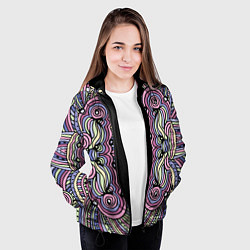 Куртка с капюшоном женская Абстракция разноцветная Калейдоскоп Фиолетовый, зе, цвет: 3D-черный — фото 2