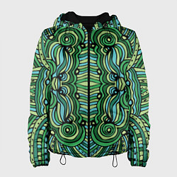Куртка с капюшоном женская Абстракция Калейдоскоп Зеленый, голубой и черный ц, цвет: 3D-черный