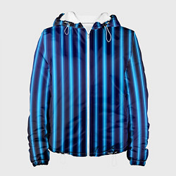 Куртка с капюшоном женская Неоновый свет Голубые и синие вертикальные полосы, цвет: 3D-белый